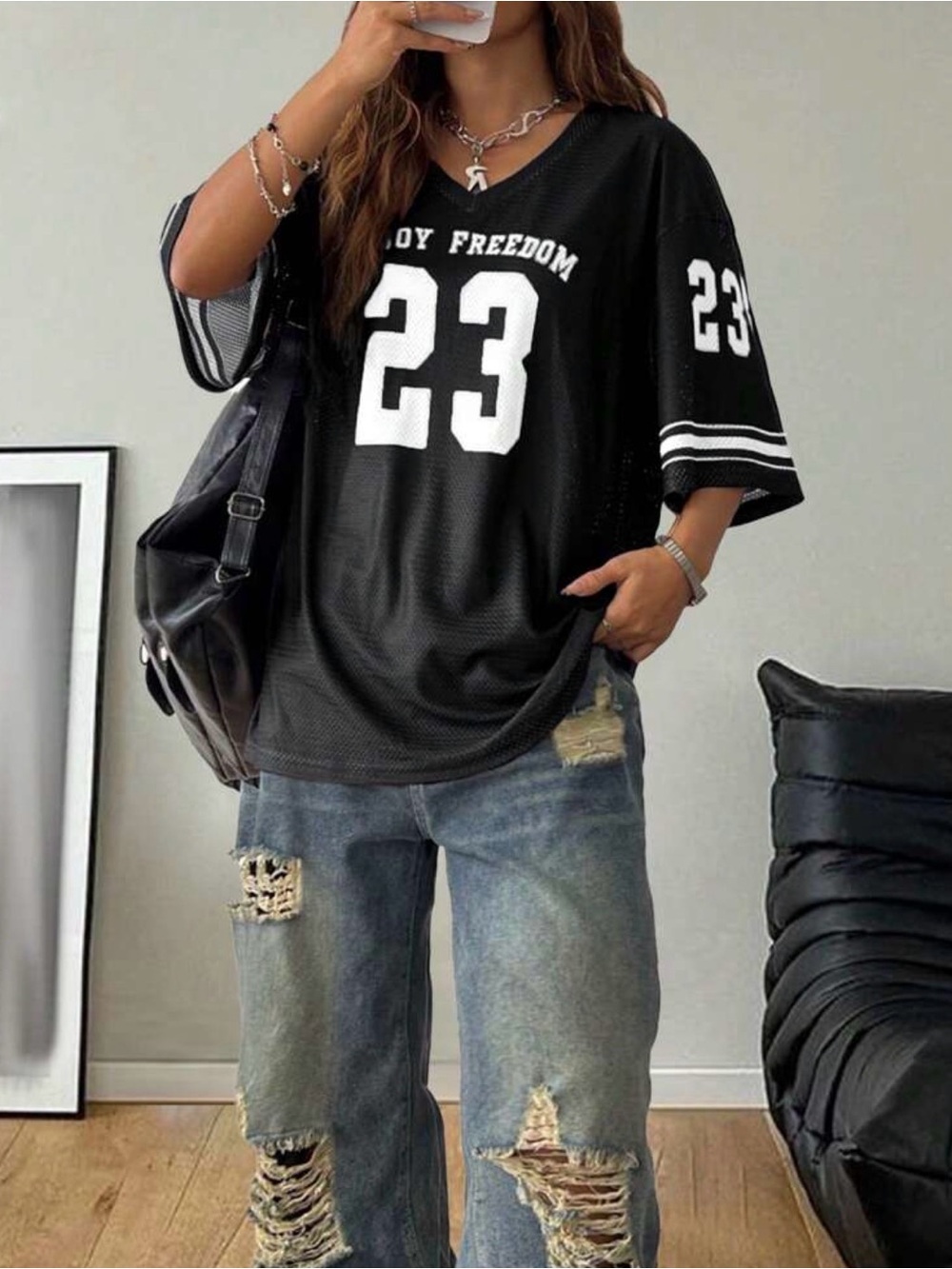 Black 'Enjoy Freedom' 23 Mesh Sports Jersey Size 2